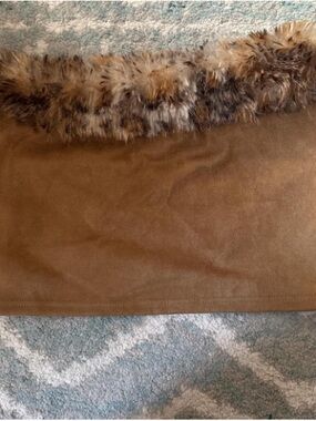 Faux Suede Mini Skirt with Faux Fur Waist Detail - Brown